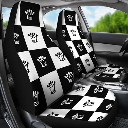 Checkered Flag Crown Pattern Universal Fit Car Seat Covers