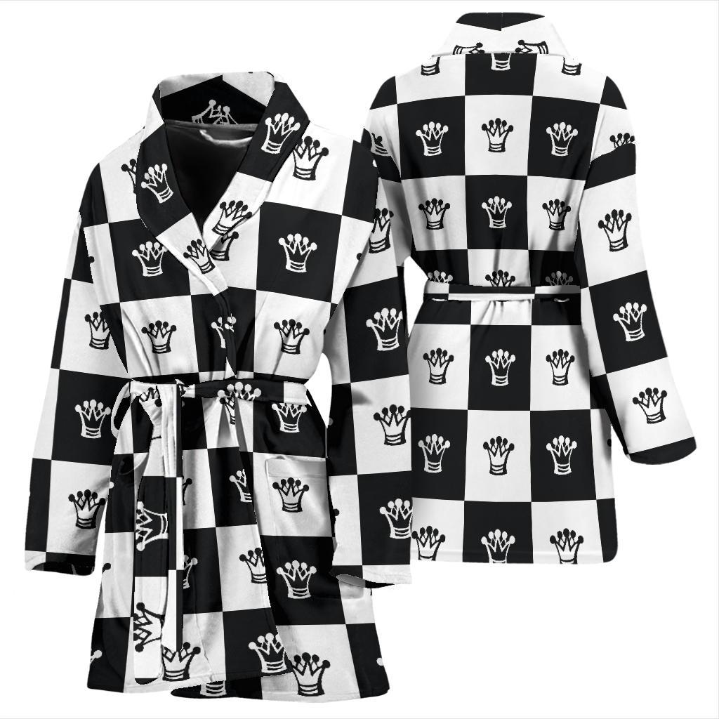 Checkered Flag Crown Pattern Women Bath Robe-JTAMIGO.COM