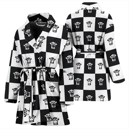 Checkered Flag Crown Pattern Women Bath Robe-JTAMIGO.COM