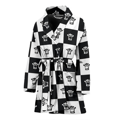 Checkered Flag Crown Pattern Women Bath Robe-JTAMIGO.COM