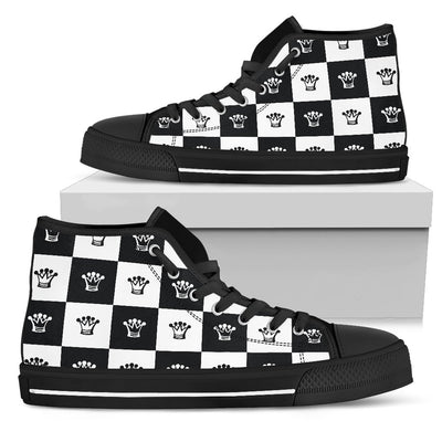 Checkered Flag Crown Pattern Women High Top Shoes