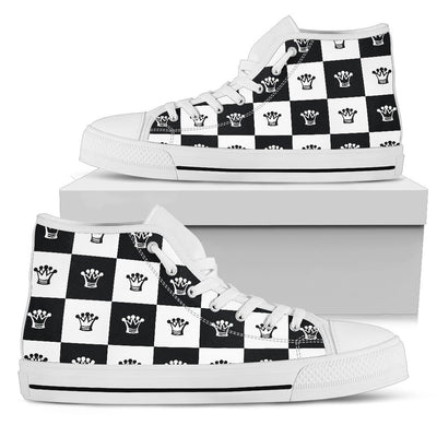 Checkered Flag Crown Pattern Women High Top Shoes