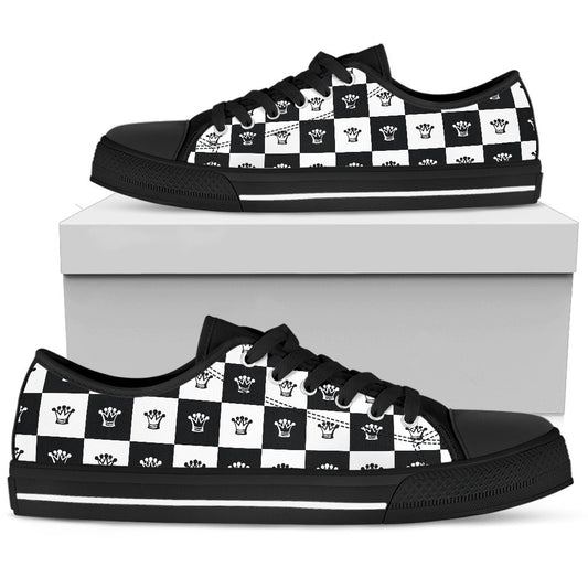 Checkered Flag Crown Pattern Women Low Top Shoes