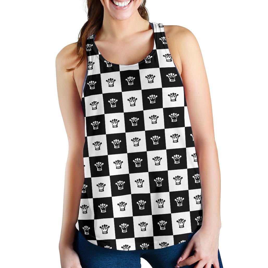 Checkered Flag Crown Pattern Women Racerback Tank Top