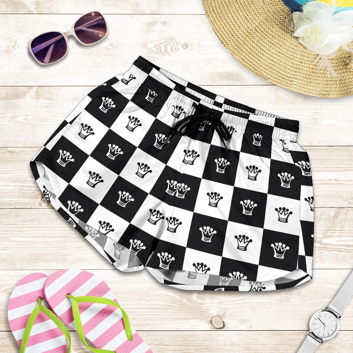 Checkered Flag Crown Pattern Women Shorts-JTAMIGO.COM