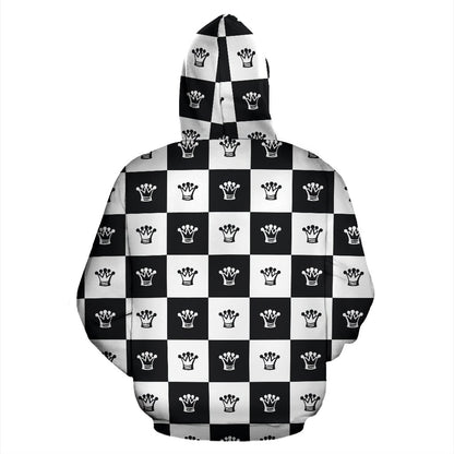 Checkered Flag Crown Pattern Zip Up Hoodie
