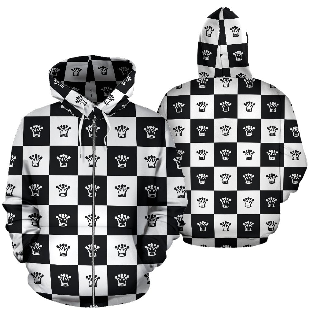 Checkered Flag Crown Pattern Zip Up Hoodie