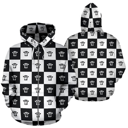 Checkered Flag Crown Pattern Zip Up Hoodie