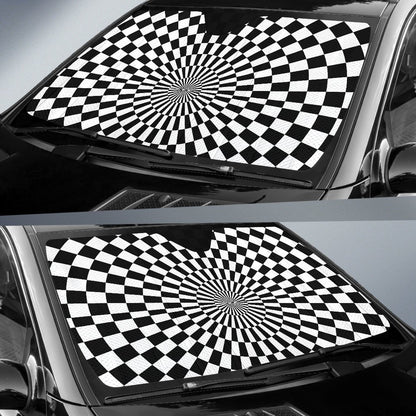 Checkered Flag Optical Illusion Car Sun Shade For Windshield