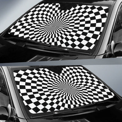 Checkered Flag Optical Illusion Car Sun Shade For Windshield