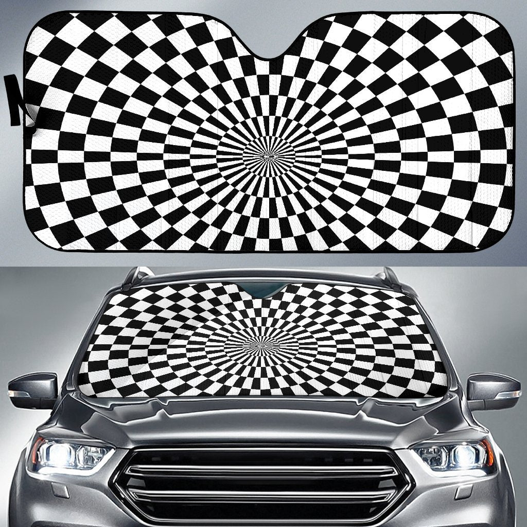 Checkered Flag Optical Illusion Car Sun Shade For Windshield