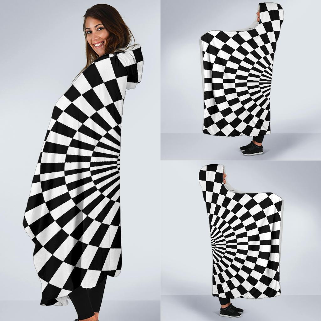 Checkered Flag Optical illusion Hooded Blanket-JTAMIGO.COM