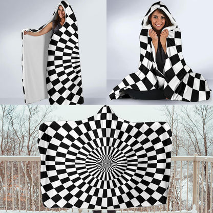 Checkered Flag Optical illusion Hooded Blanket-JTAMIGO.COM