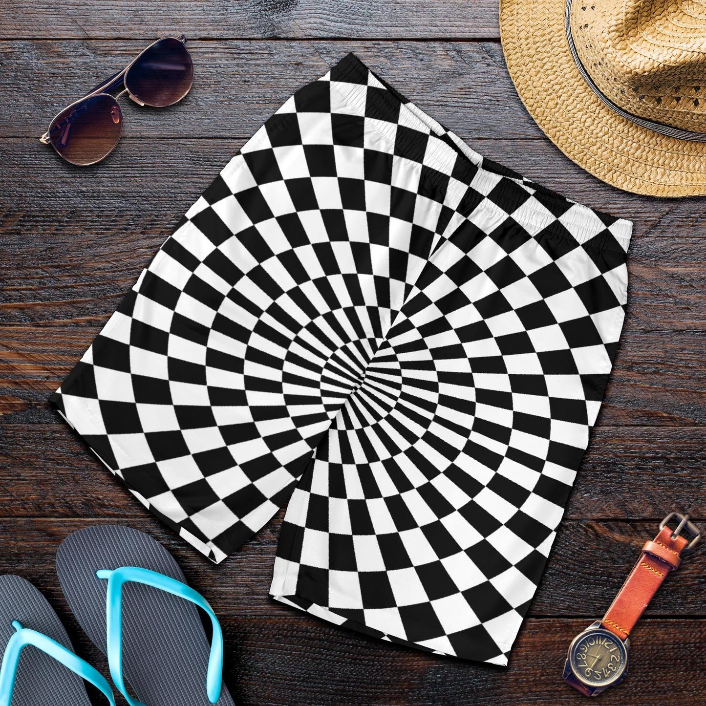 Checkered Flag Optical illusion Mens Shorts-JTAMIGO.COM