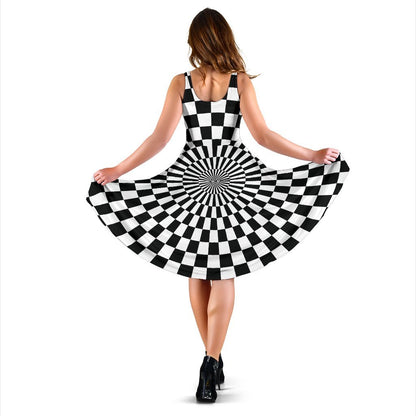 Checkered Flag Optical Illusion Sleeveless Dress