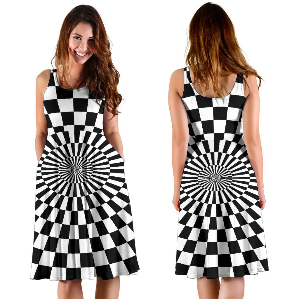 Checkered Flag Optical Illusion Sleeveless Dress