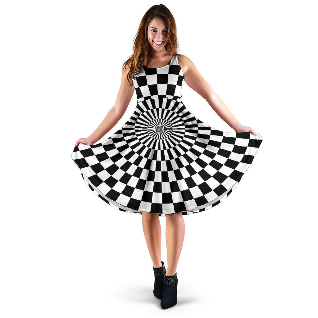 Checkered Flag Optical Illusion Sleeveless Dress