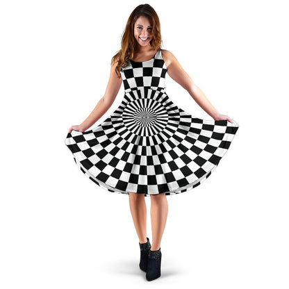 Checkered Flag Optical Illusion Sleeveless Dress
