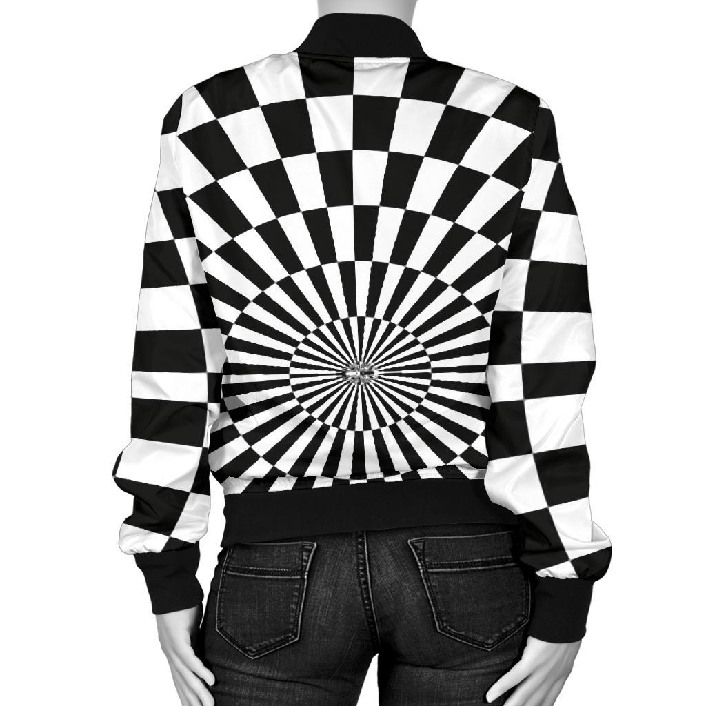 Checkered Flag Optical illusion Women Casual Bomber Jacket