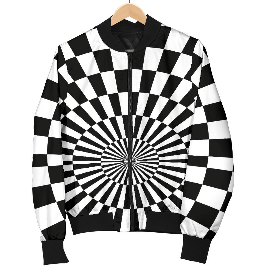 Checkered Flag Optical illusion Women Casual Bomber Jacket