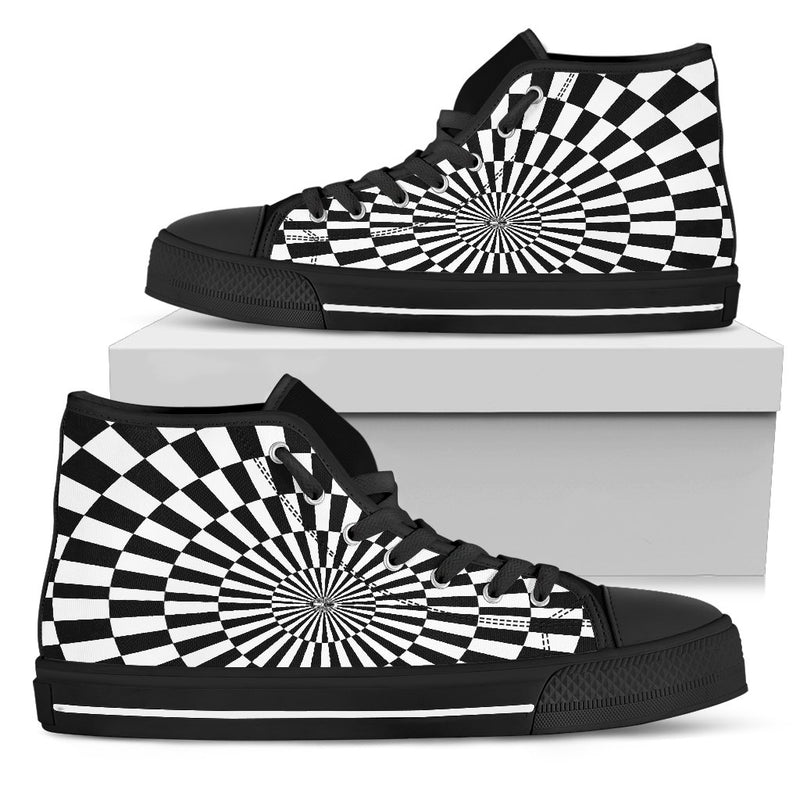 Checkered Flag Optical Illusion Women High Top Shoes