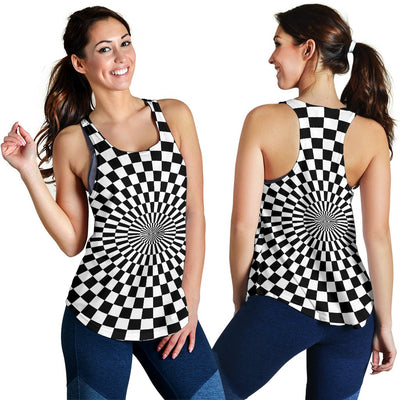 Checkered Flag Optical illusion Women Racerback Tank Top