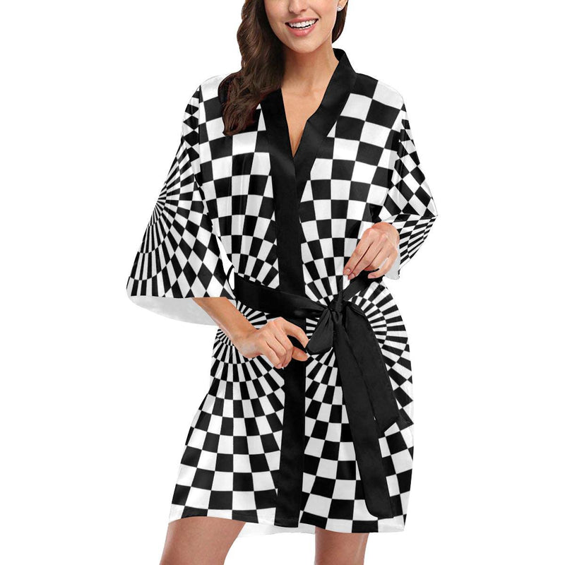 Checkered Flag Optical illusion Women Short Kimono Robe