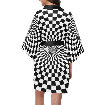 Checkered Flag Optical illusion Women Short Kimono Robe