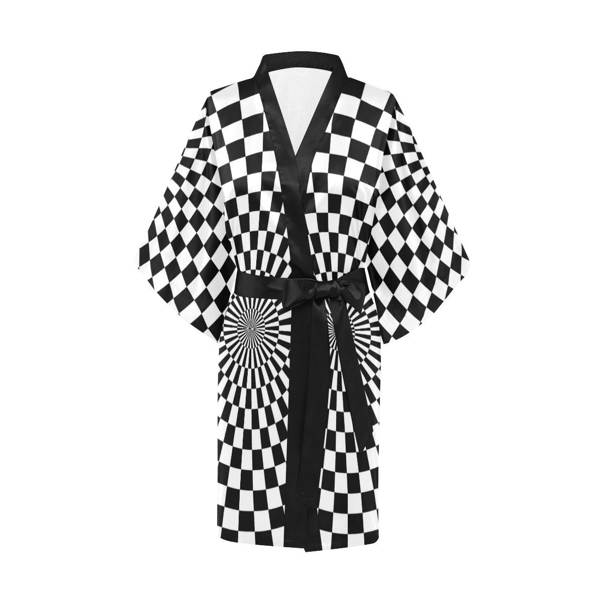 Checkered Flag Optical illusion Women Short Kimono Robe