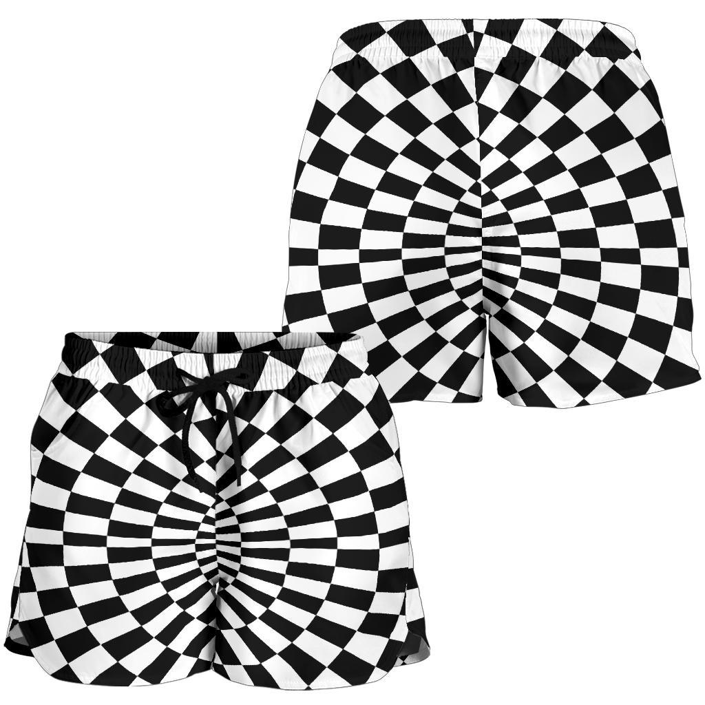 Checkered Flag Optical illusion Women Shorts-JTAMIGO.COM