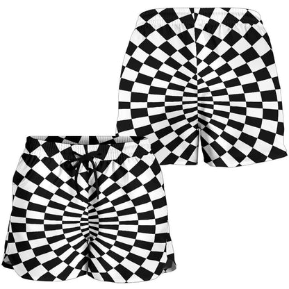 Checkered Flag Optical illusion Women Shorts-JTAMIGO.COM