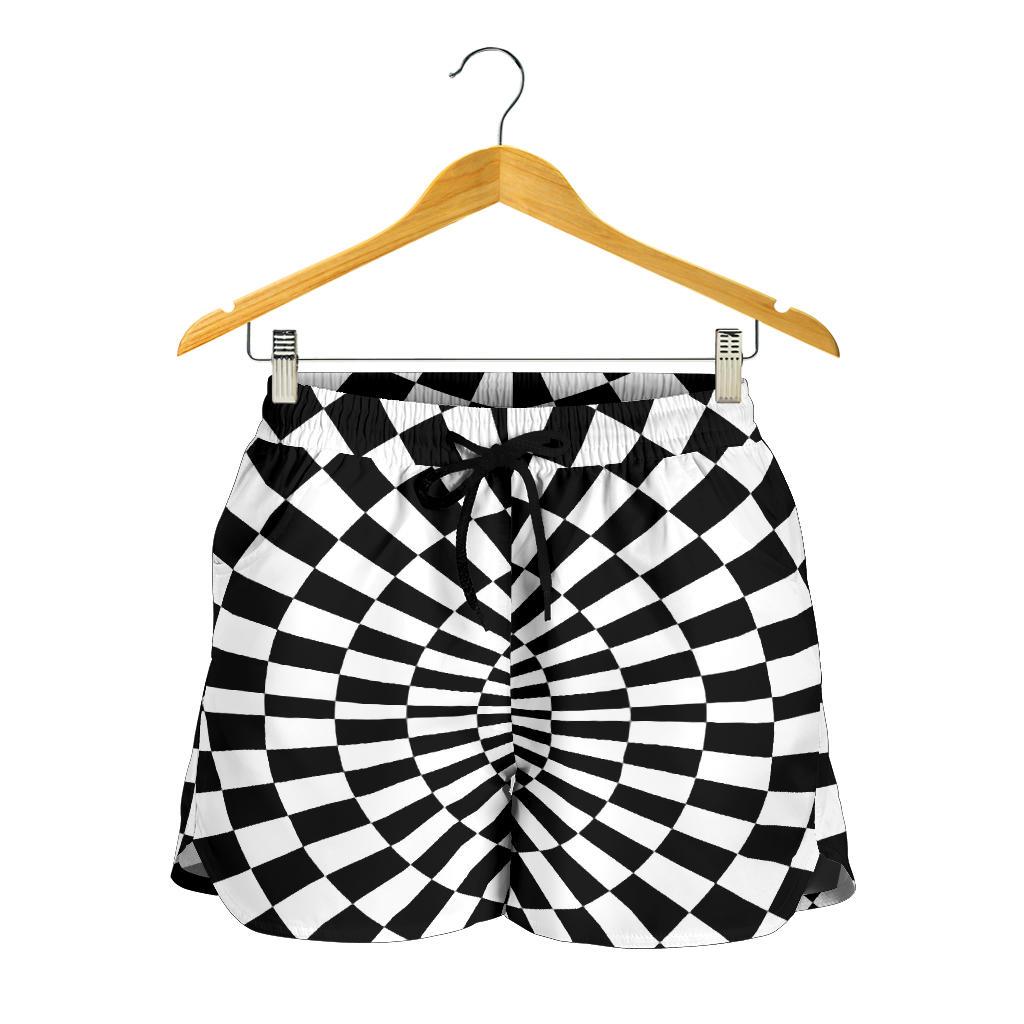 Checkered Flag Optical illusion Women Shorts-JTAMIGO.COM