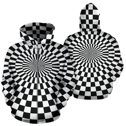 Checkered Flag Optical Illusion Zip Up Hoodie