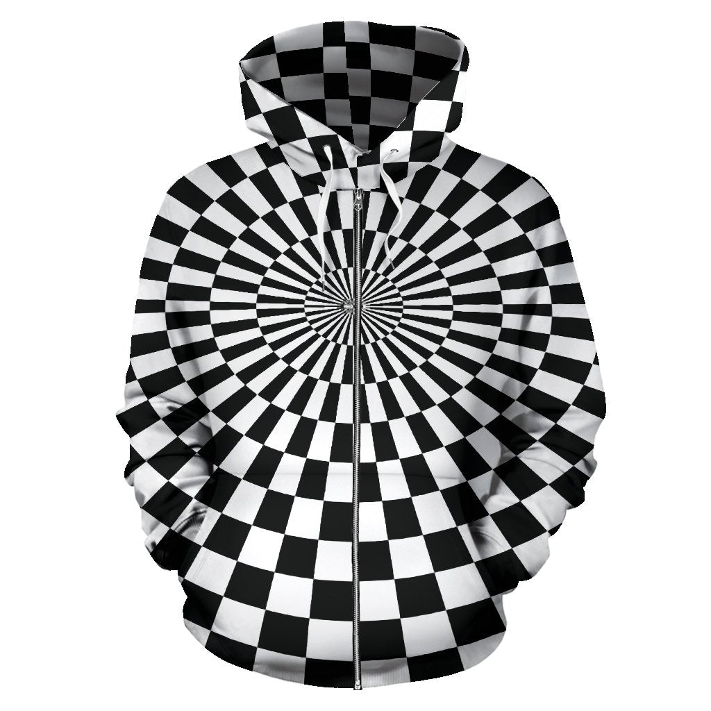 Checkered Flag Optical Illusion Zip Up Hoodie