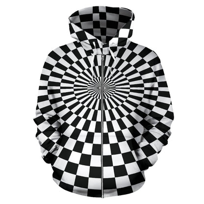 Checkered Flag Optical Illusion Zip Up Hoodie