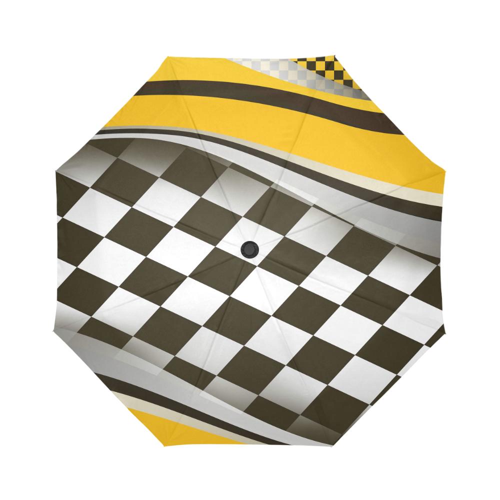 Checkered Flag Racing Style Automatic Foldable Umbrella