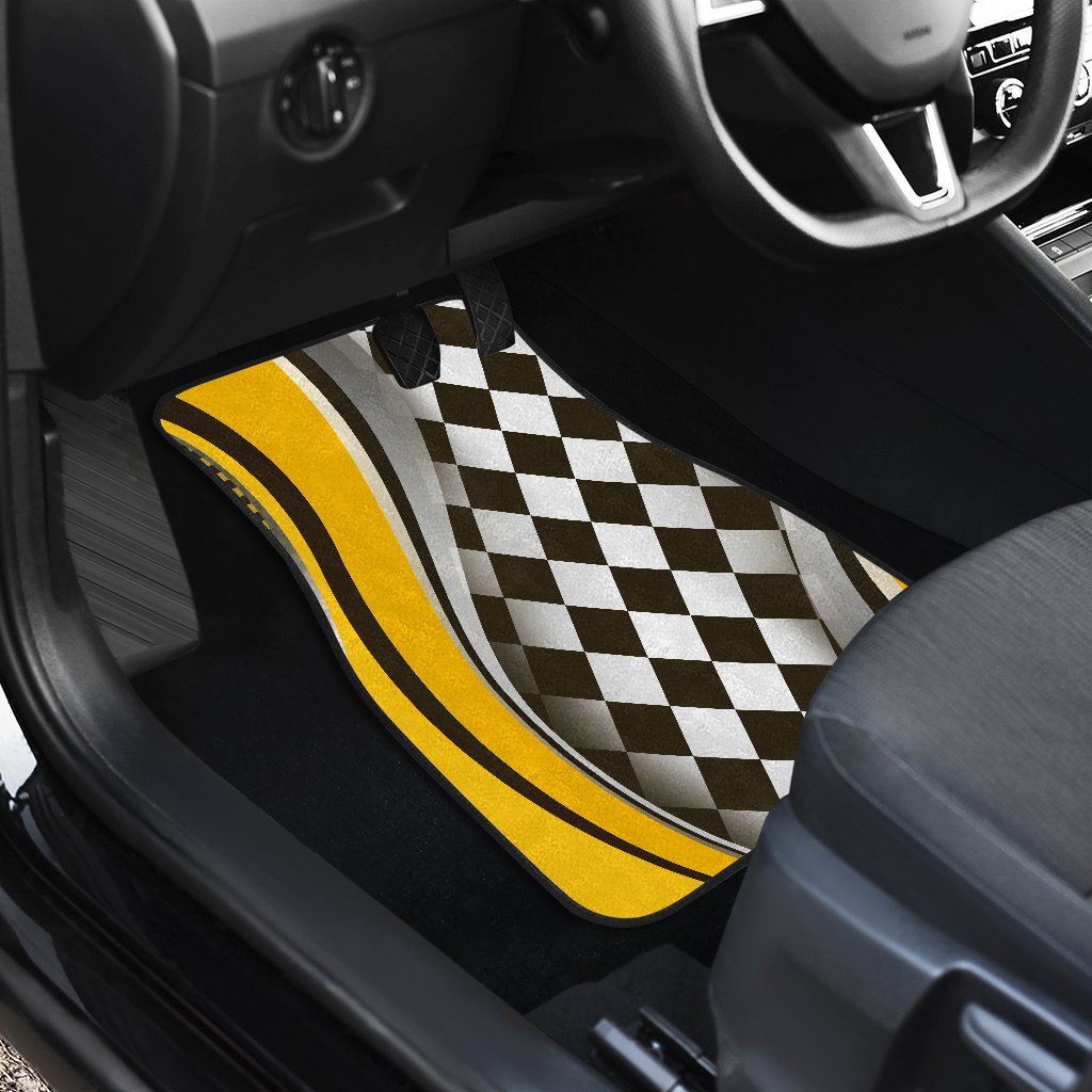 Checkered Flag Racing Style Car Floor Mats