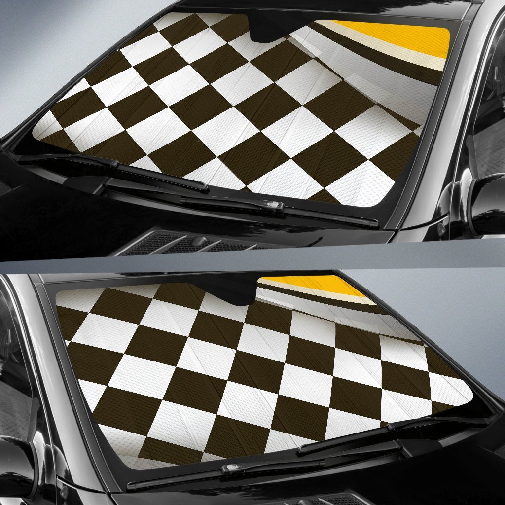 Checkered Flag Racing Style Car Sun Shade For Windshield