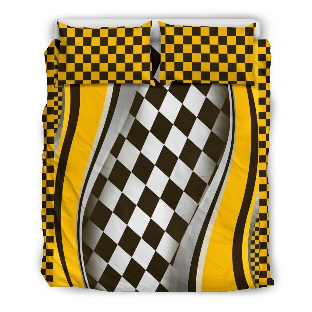 Checkered Flag Racing Style Duvet Cover Bedding Set