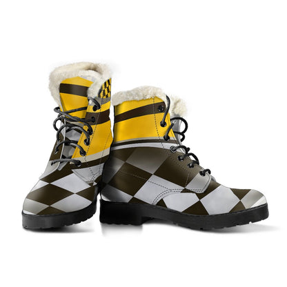 Checkered Flag Racing Style Faux Fur Leather Boots-JTAMIGO.COM