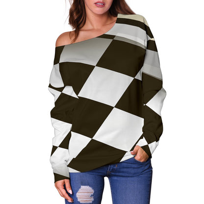 Checkered Flag Racing Style Off Shoulder Sweatshirt