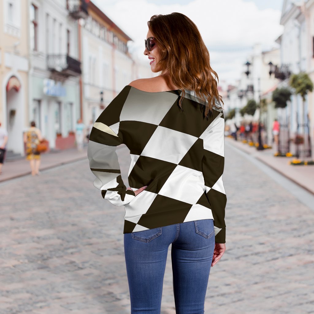 Checkered Flag Racing Style Off Shoulder Sweatshirt