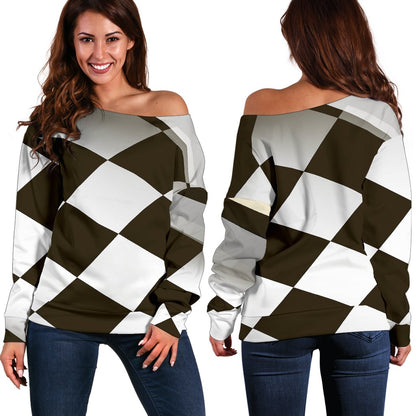 Checkered Flag Racing Style Off Shoulder Sweatshirt