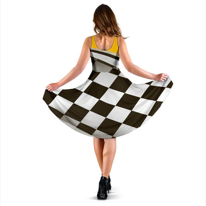Checkered Flag Racing Style Sleeveless Dress