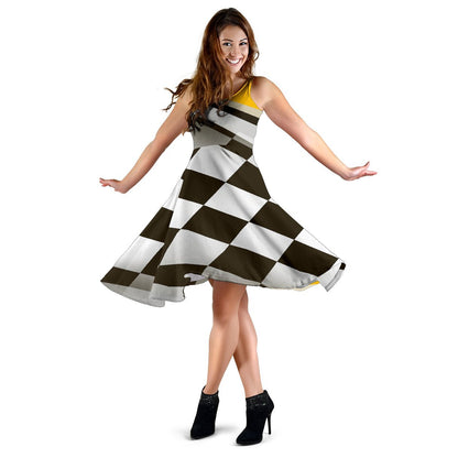 Checkered Flag Racing Style Sleeveless Dress