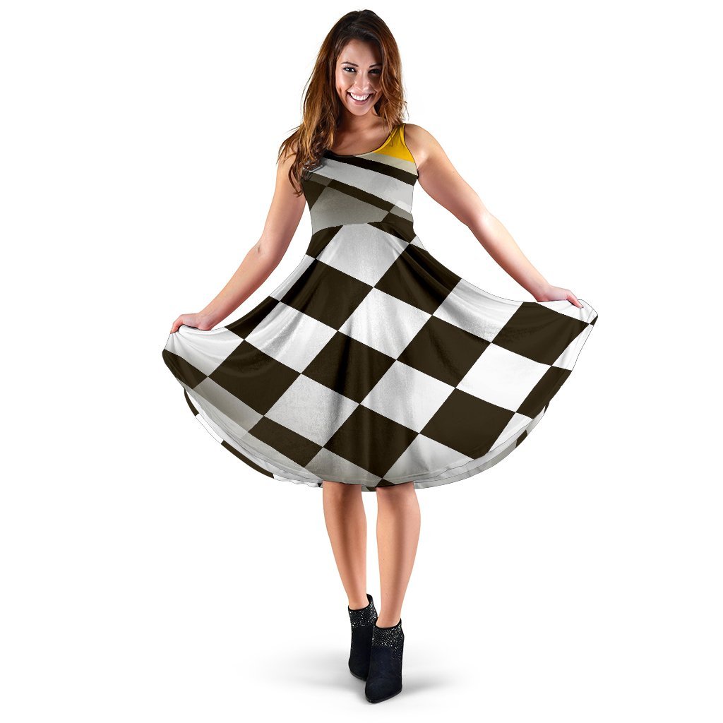 Checkered Flag Racing Style Sleeveless Dress