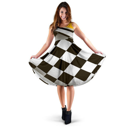 Checkered Flag Racing Style Sleeveless Dress