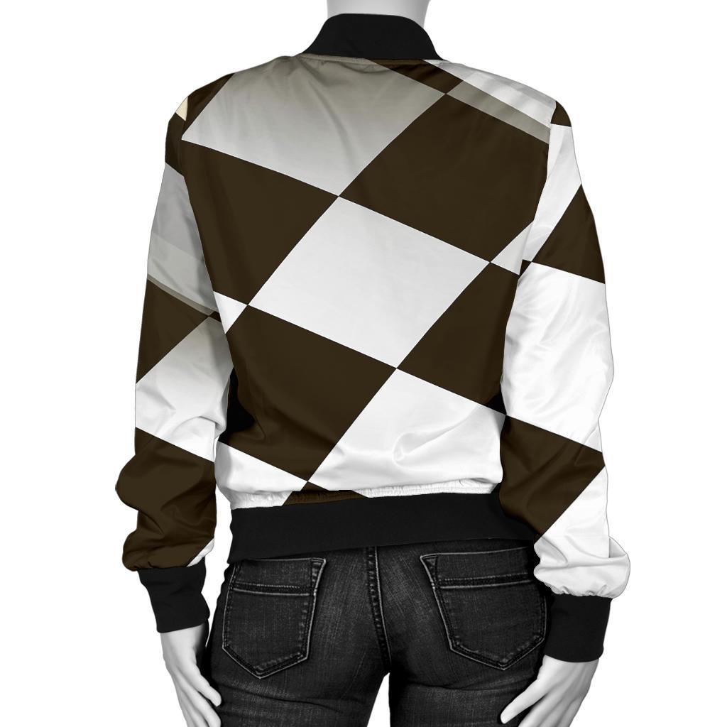 Checkered Flag Racing Style Women Casual Bomber Jacket