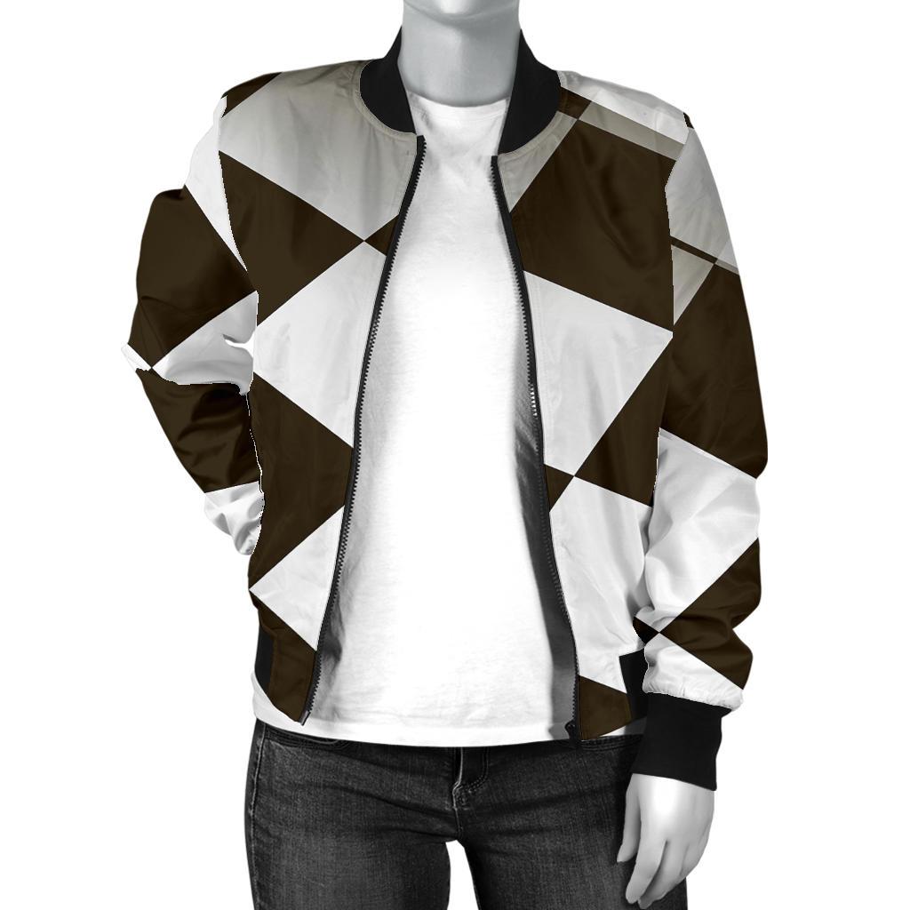 Checkered Flag Racing Style Women Casual Bomber Jacket
