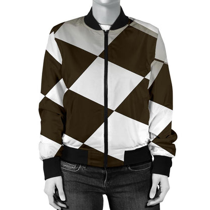 Checkered Flag Racing Style Women Casual Bomber Jacket
